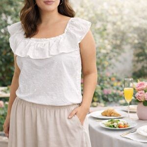 Ann Taylor White Polka Dot Ruffle Blouse